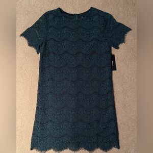 Lulu’s Take Me To Brunch Dark Green Lace Shift Dress